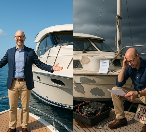 Dewi Jones with his boat — surface success, submerged stress